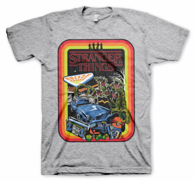 Stranger Things Netflix Serie Arcade Retro Poster Männer Men T-Shirt Grau