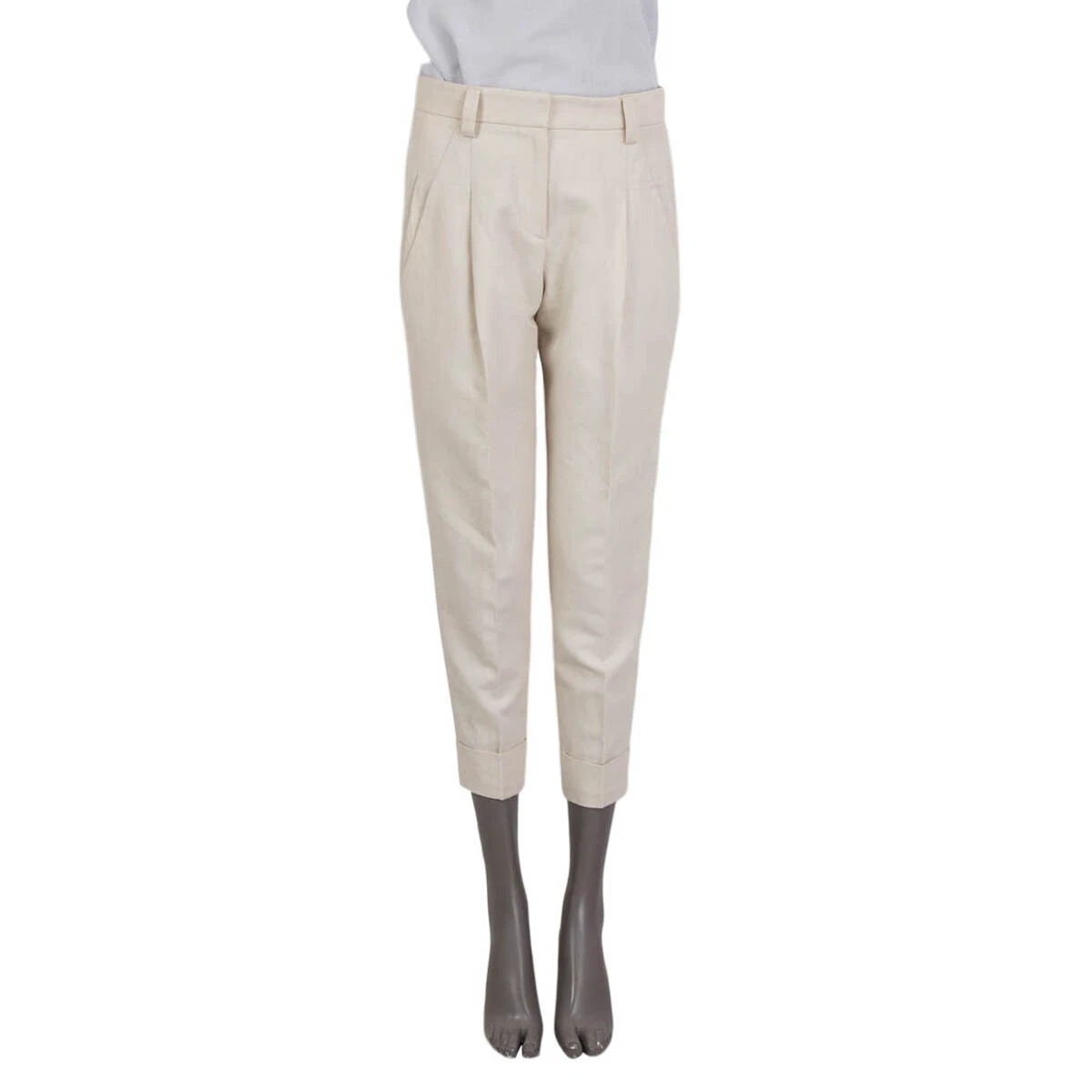 65609 auth BRUNELLO CUCINELLI ivory cotton linen PLEATED Pants
