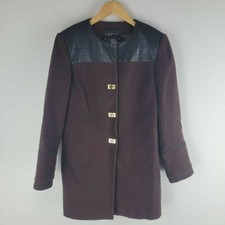 Etcetera Womens Cotton And Leather Coat Toggle Button Lined Brown Sz 6
