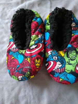 MARVEL AVENGERS COMICS BOYS FUZZY BABBA SLIPPER NON SLIP SIZE S/M SHOE ...