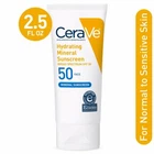 CeraVe Hydrating Face Sunscreen SPF 50, Lightweight Mineral Sunscreen, 2.5 fl oz