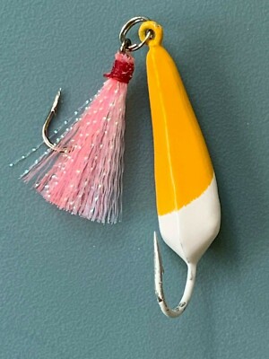 10 Pack Ringed Pompano Yellow White Jigs w/ Pink Teaser 3/4oz  Pompano Bluefish