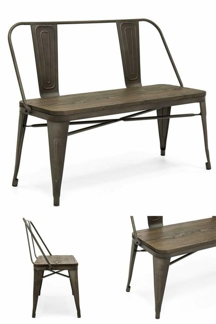 Vintage Entryway Bench Rustic Metal Dining Room Outdoor Seat