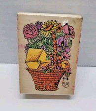 Unbranded Rubber STamp Flowers in Basket with Note 1.5" x 2.25"