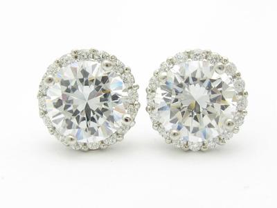 Platino Plata de Ley 2.00ct Cada Corte Redondo Blanco Zafiro Halo Dormilonas