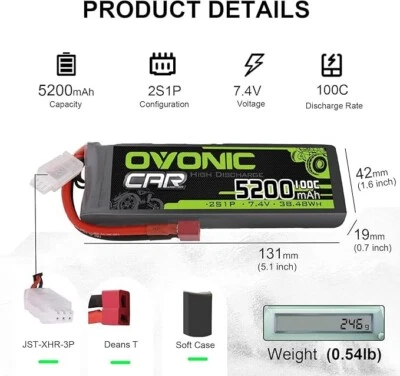 Batteria LiPo | 2s | 7,4v | 5200 mAh | 100C | Ovonic | T-Plug Deans - SoftCase