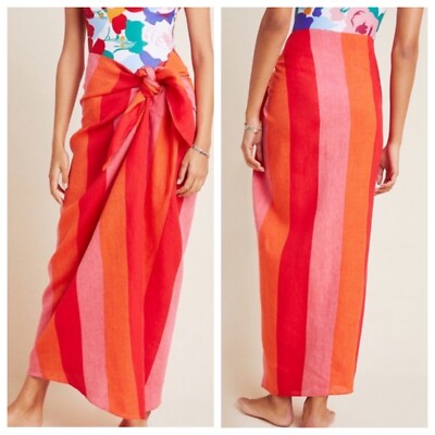 NWT Mara Hoffman Swim Cover Linen Stripe Cover Up Skirt Size Medium Multicolor