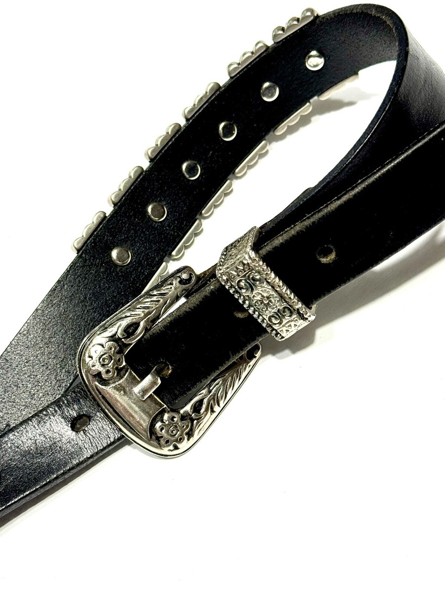 Albatros Vintage Black Leather Belt Silver Studs Buckle Made  display picture 1