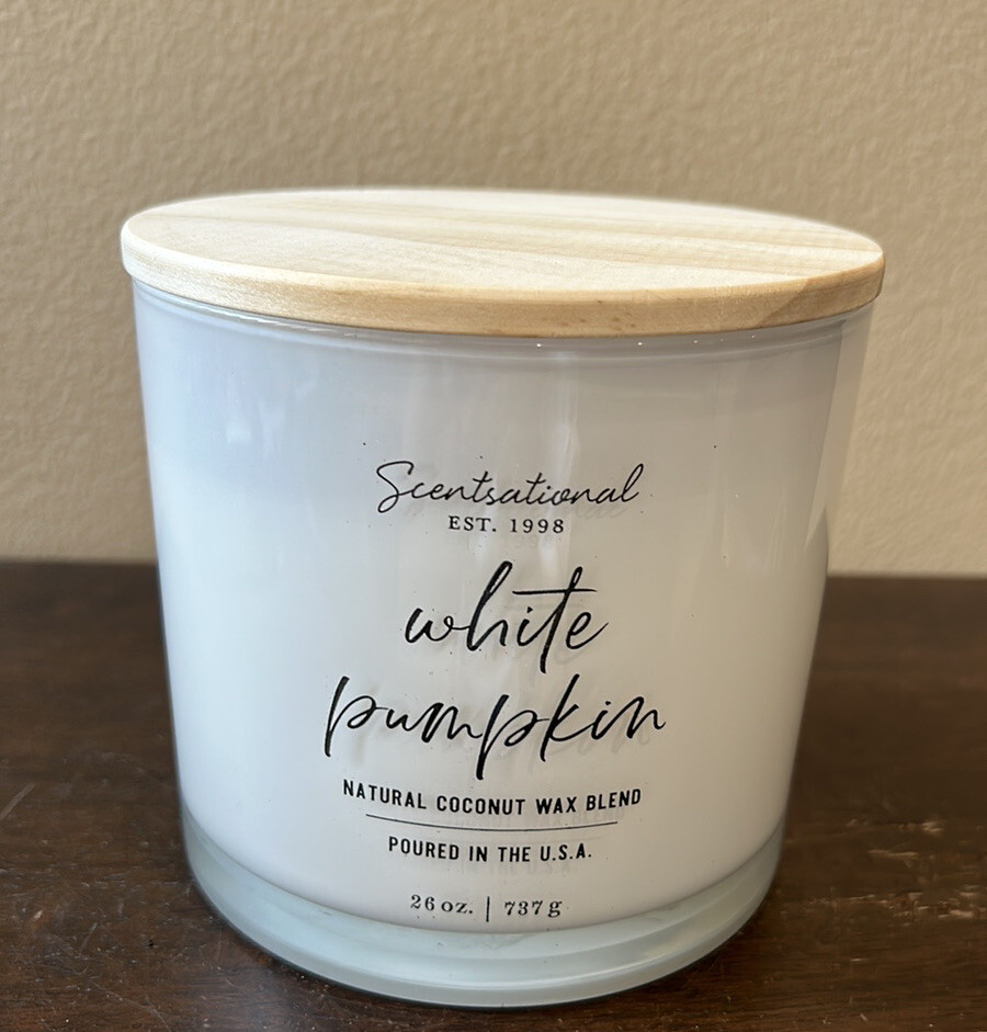 2 Scentsational White Pumpkin Candle Glass Jar 26oz 3 Wick Coconut Wax