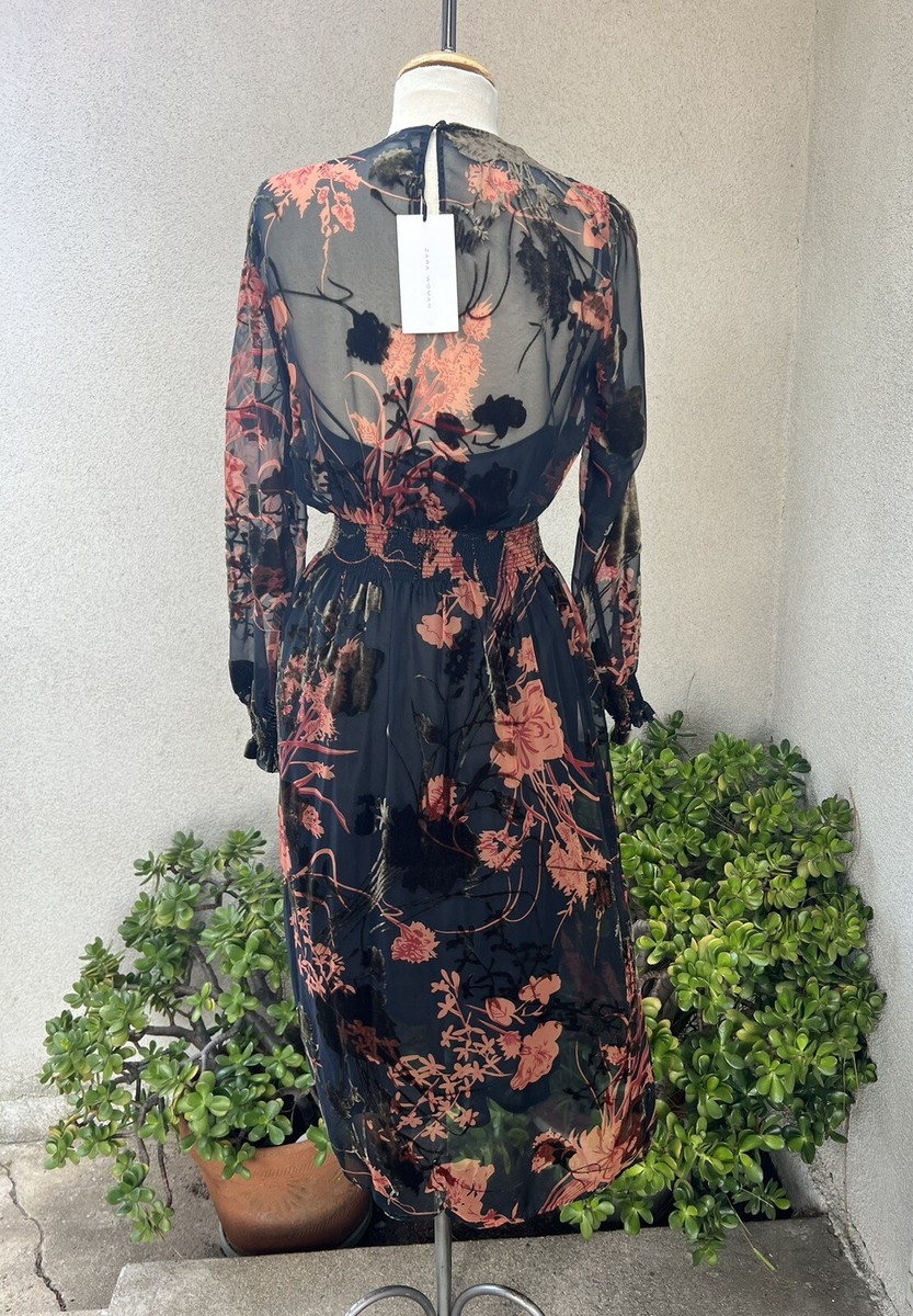 Zara Dress WM Sheer Chiffon Black Orange Velveteen Medium NWT | eBay
