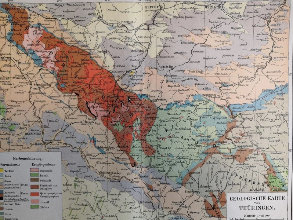 1890 THURINGIA GEOLOGICAL MAP Vintage Germany ORIGINAL 11.5 x 9.5"- C12 - Image 2 of 3