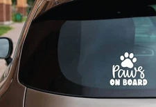 Paws on Board - Car Truck Camper RV Windows laptop notebook White Decal
