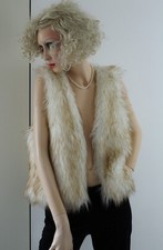Webpelz Weste S Fuchsfell Imitat Teddy Fake Fur Elfenbein Braun meliert Jacke