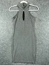 Charlotte Russe Dress Womens XS Gray Ribbed Bodycon Pencil Sleeveless Keyhole