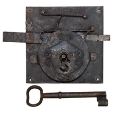 HUGE ANTIQUE ENGLISH ARCHITECTURAL SALVAGE 17TH CENTURY DOOR LOCK 30CM LONG KEY