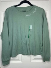 Women's Modern Lux "Think Happy" Stitched Long Sleeve Tee Mint Medium