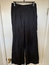 HM Flat Front Linen Flare Black Business 2 Pocket Womens Dress Slacks Pants Sz 4