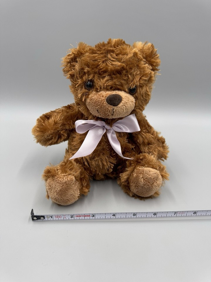 Brown Teddy Bear Plush W/ Pink Ribbon Bow Tie 8” Stuffed Animal No Tag ...