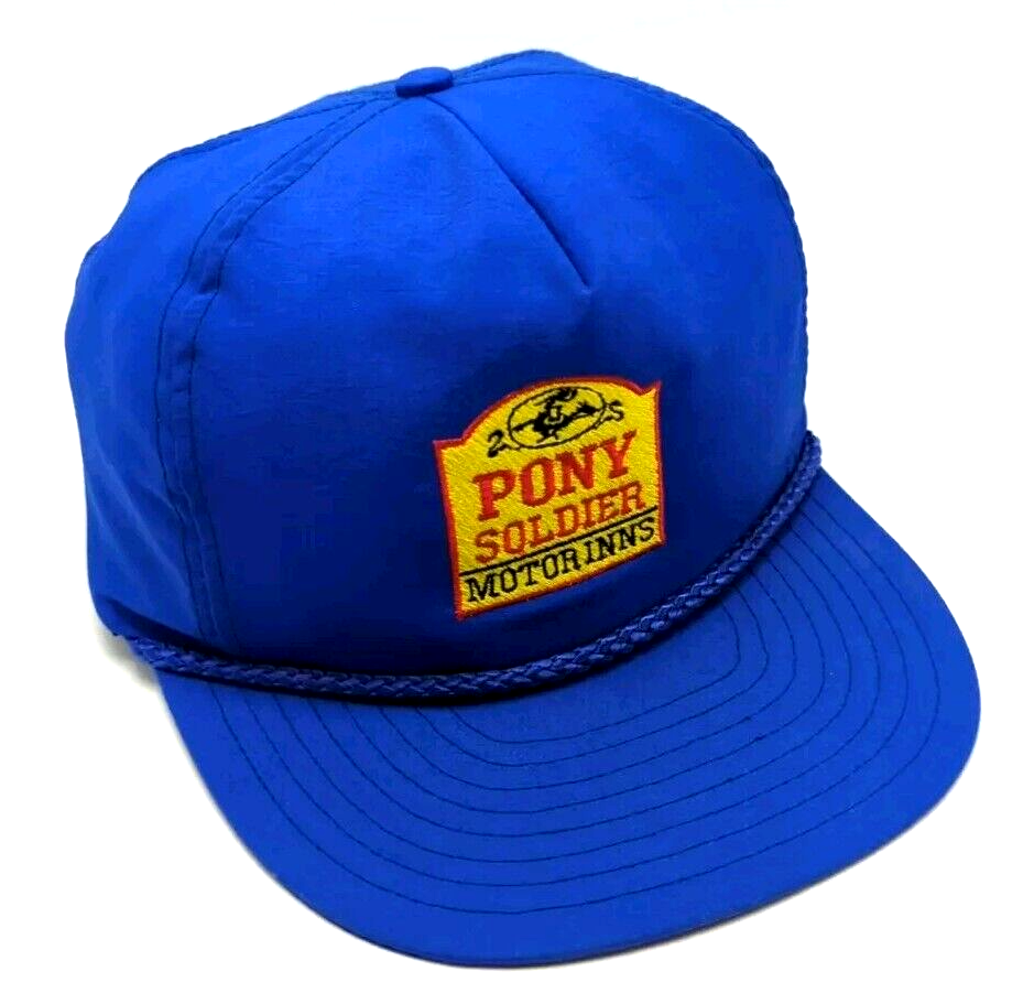 Cappello PONY SOLD MOTORE INNS vintage blu regolabile berretto posteriore largo tesa