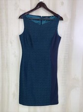 TAHARI Sheath Blue Teal Green Woven Tweed Front  Dress Business Career-11531