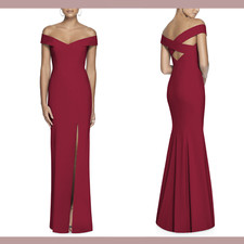 NEW 265 Dessy Collection 14 Off Shoulder Crossback Gown in Burgundy S234