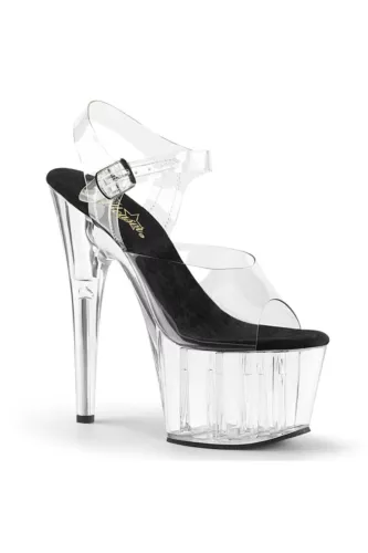Pleaser USA Adore-708 Clear/Black Platform Ankle Strap Sandal UK8  IN-STOCK