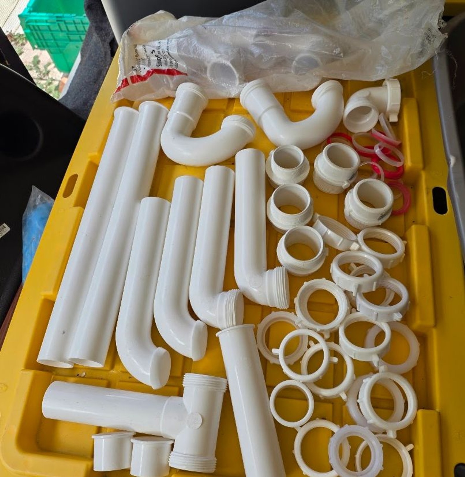 Plumbing Supplies Lot 30+ pcs. All Pieces shown P Traps Connectors Caps PVC NEW