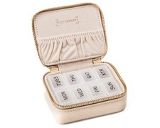 Weekly Travel Pill Organizer - Vegan Leather Pill Case with Removable 7 Day P...