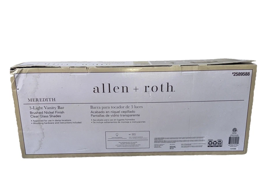 Allen & Roth 3 轻质 VANITY BAR 拉丝镍过渡透明色调 全新 — 第 4/4 张图片