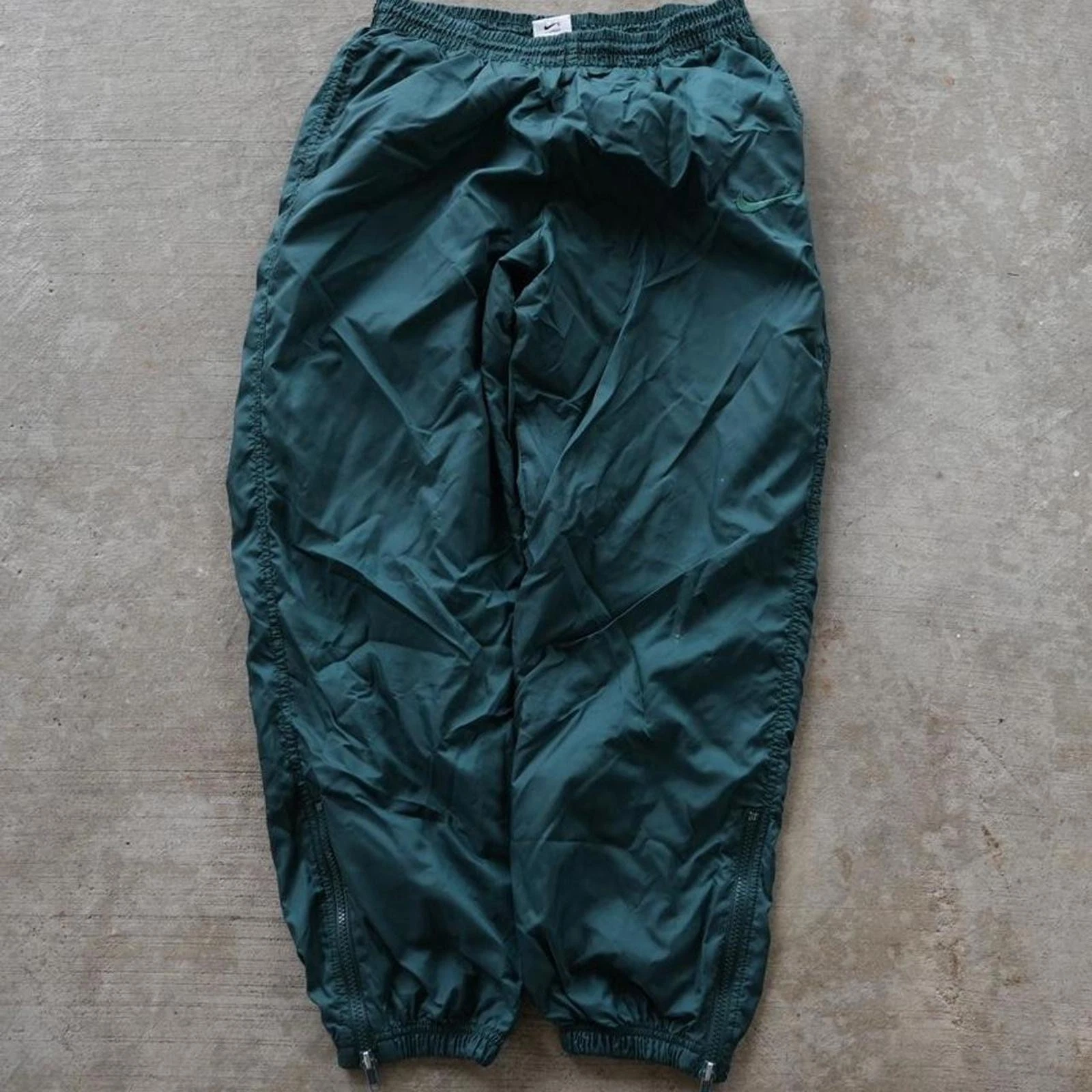 Y2K 90s Nike green and white track pants with adjustable waist size large