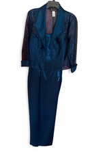 ALEX EVENING Shimmering Long Dress Sheer Jacket Midnight Blue 12 EUC