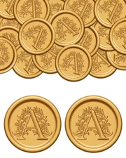 Wax Seal Stickers A, 50Pcs Gold Wax Seal Stickers Self Adhesive Letter Wax Stick