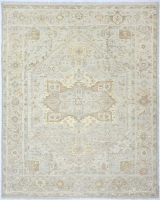 Hand Knotted Oushak Rug High Low Beige Wool Traditional Area Rug