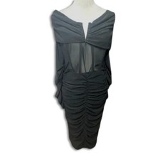 ASOS Luxe Curve Midi Dress Ruched Mesh Long Sleeve Back Zip Closure Black 12 NWT