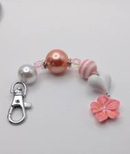 Purse Charm Keychain Peach White 6" Birthday Gift Handmade Floral Mom New USA