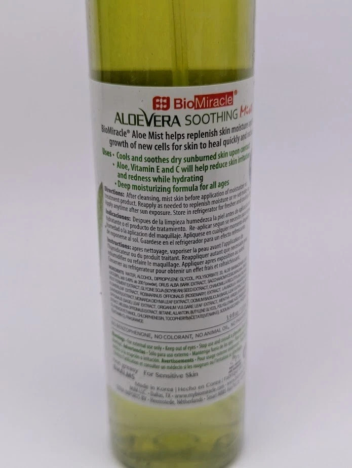 2 PK Aloe Vera Soothing Gel Mist Skin Hydration Organic Plant Extracts 3.9 fl oz