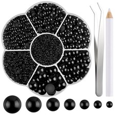 NACHLYNN 6480 Pcs Flat Back Pearl 7 Sizes Half Round Bead Black Small,