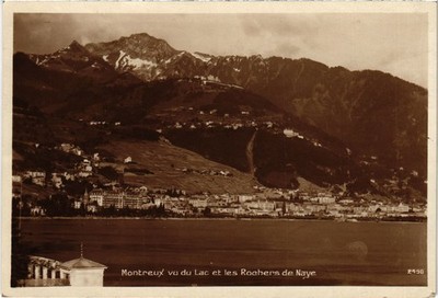 Old postcard AK MONTREUX SEEN FROM THE LAKE AND THE ROCKS OF NAYE SWITZERLAND (1510294)