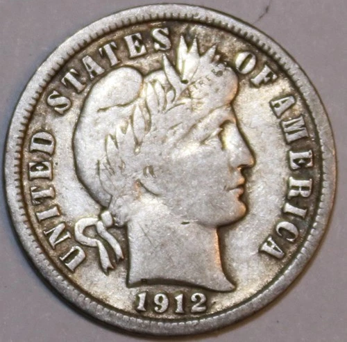 1912-P Barber Silver Dime - Very Good - #1004E - FREE SHIPPING