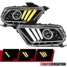 Fit 2010-2014 Ford Mustang Slick Black Projector Headlights LED Sequential 10-14