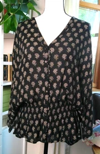 ZARA Trafaluc Collection Black & Cream Long Sleeve Blouse Size L