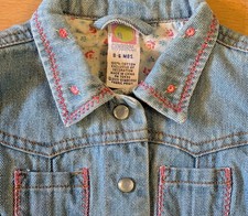 Vintage GYMBOREE 2001 Baby Girl's Light Wash Denim Jean Jacket Pink Trim 0-6 mos