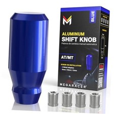 Premium Royal Shift Knob - 4 Metal Threaded Adapters, 4 5 6 Blue Short Cylinder