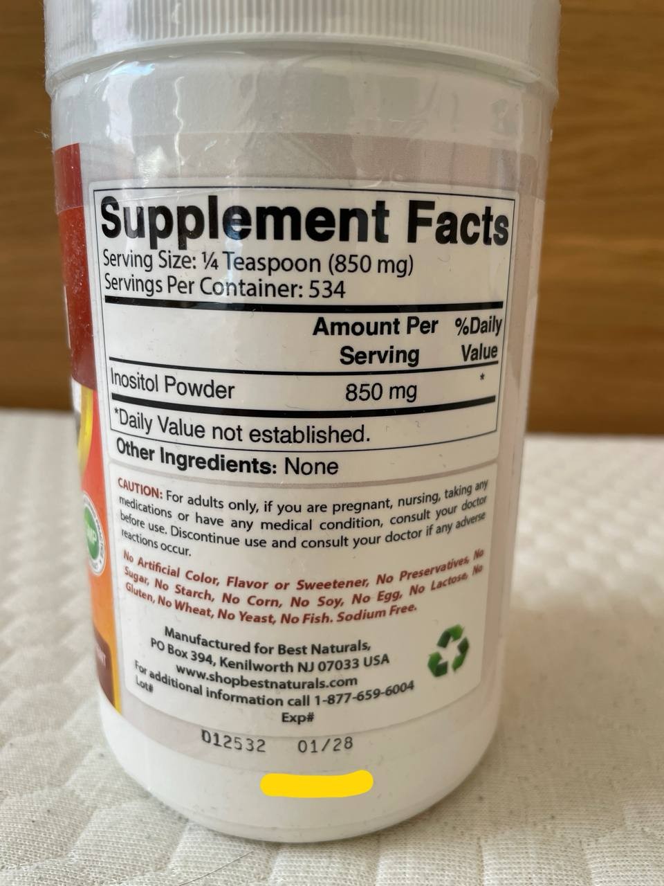 Best Naturals Inositol Pure Powder 1lb 454g 534 Servings Sealed Exp 01/2028 image 2