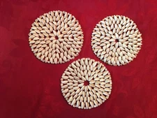 Lot Of 3 - 6in Cowrie Puka Sea Shell Trivet Hot Plate Doily *BEAUTIFUL*