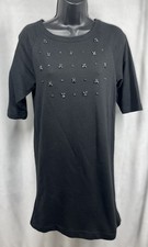 LOFT T-Shirt Dress Beaded Party Short Sleeve Back Zip 100% Cotton Med/Petite