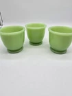 Set of 3 Vintage Jeanette Jadeite Uranium Egg Custard Cup Footed 3" UV Glows