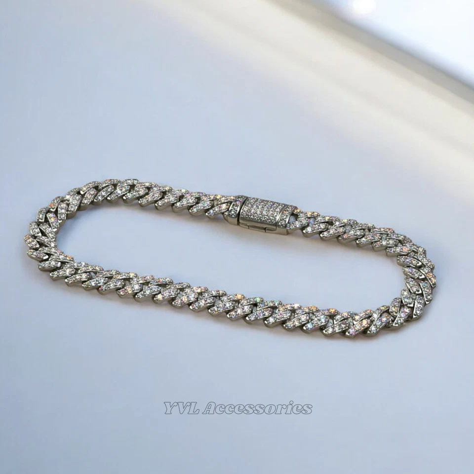 Pulsera de eslabones cubanos Moissanite 8 mm - ICED OUT VVS1 - Certificado Gra + Probador de paso Foto 3 de 4