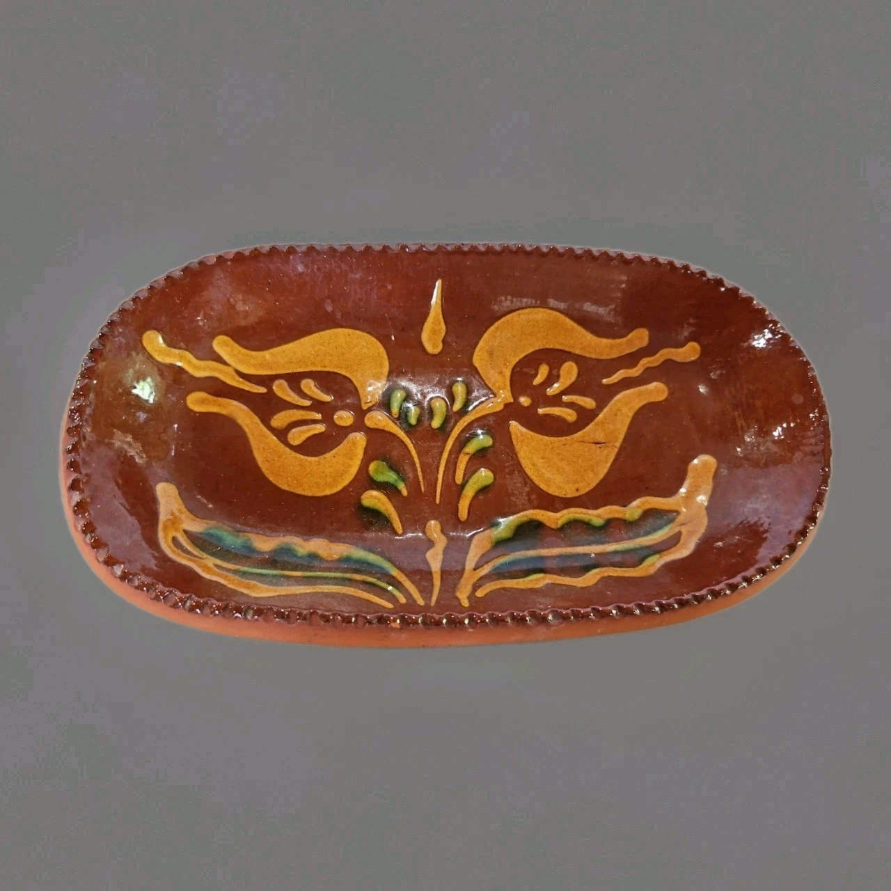 VINTAGE 1986 NED FOLTZ REDWARE POTTERY REINHOLDS BUTTER DISH 7-3/8" L X 4.25" W