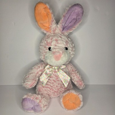 Goffa Easter Bunny Rabbit Pink Stuffed Toy Orange/Purple Ears/Feet Polka Dot